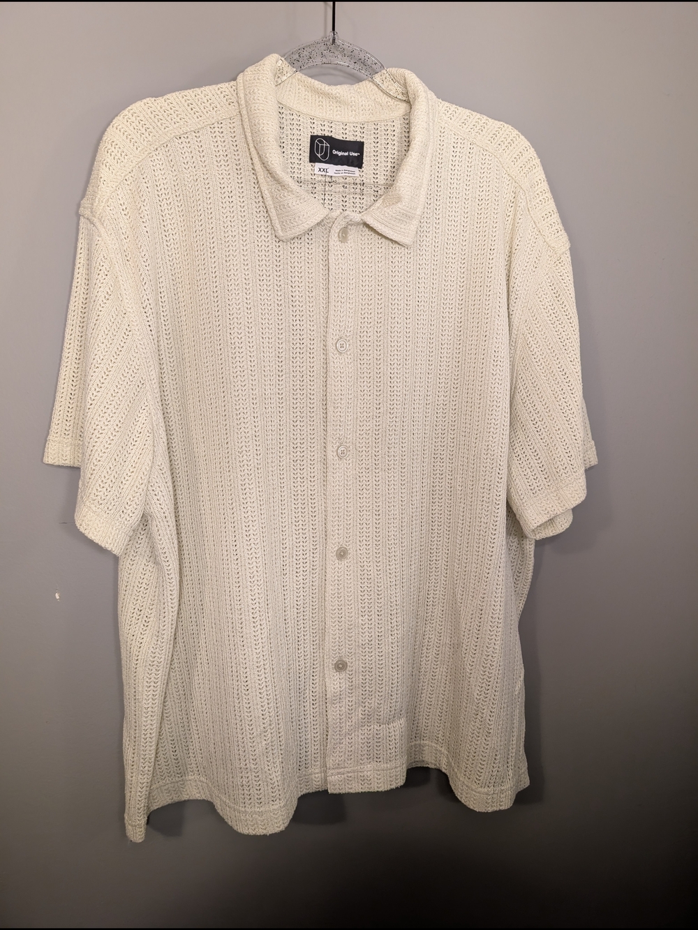 Original Use Open-Knit Short Sleeve Button Cardigan, Cream, NWT, Size XXL Men's